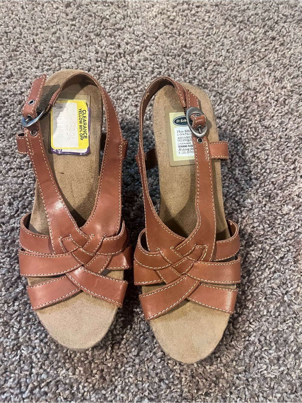 Dr. Scholl's Brown Woven Leather Slingback Sandals